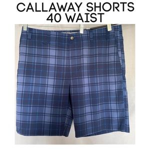 Callaway Mens Flat Front Blue Plaid Golf Shorts w/ Opti Stretch Waistband  Sz 40